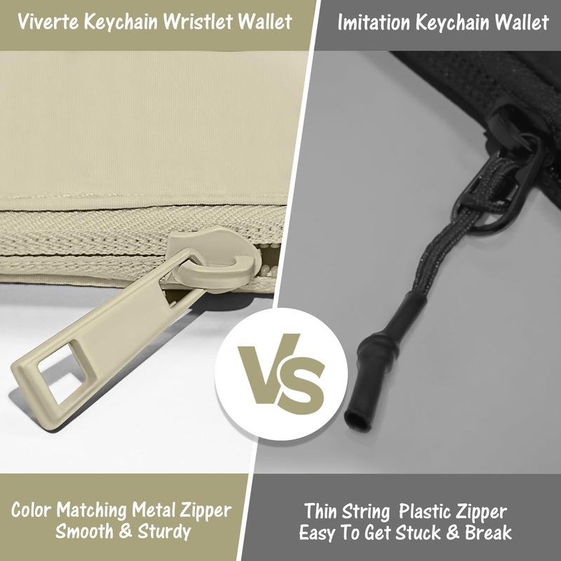 Viverte Mini Zip Around Keychain Wristlet Wallets Small Portable Dual Pounch Wristlet Detachable Coin Purse Pocket Gifts for Women Travel Sports Outdoors(Khaki+Cream White) - Image 5